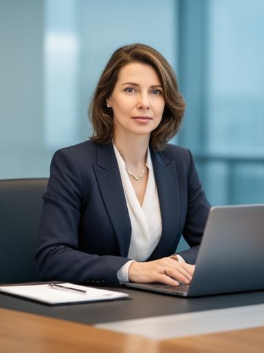 Anwältin in Wien an einem Konferenztisch mit Laptop und Notizen